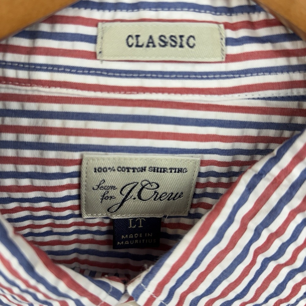 J Crew Shirt Mens LT Red White Blue Seersucker Striped Classic Fit Button Down - Picture 2 of 6